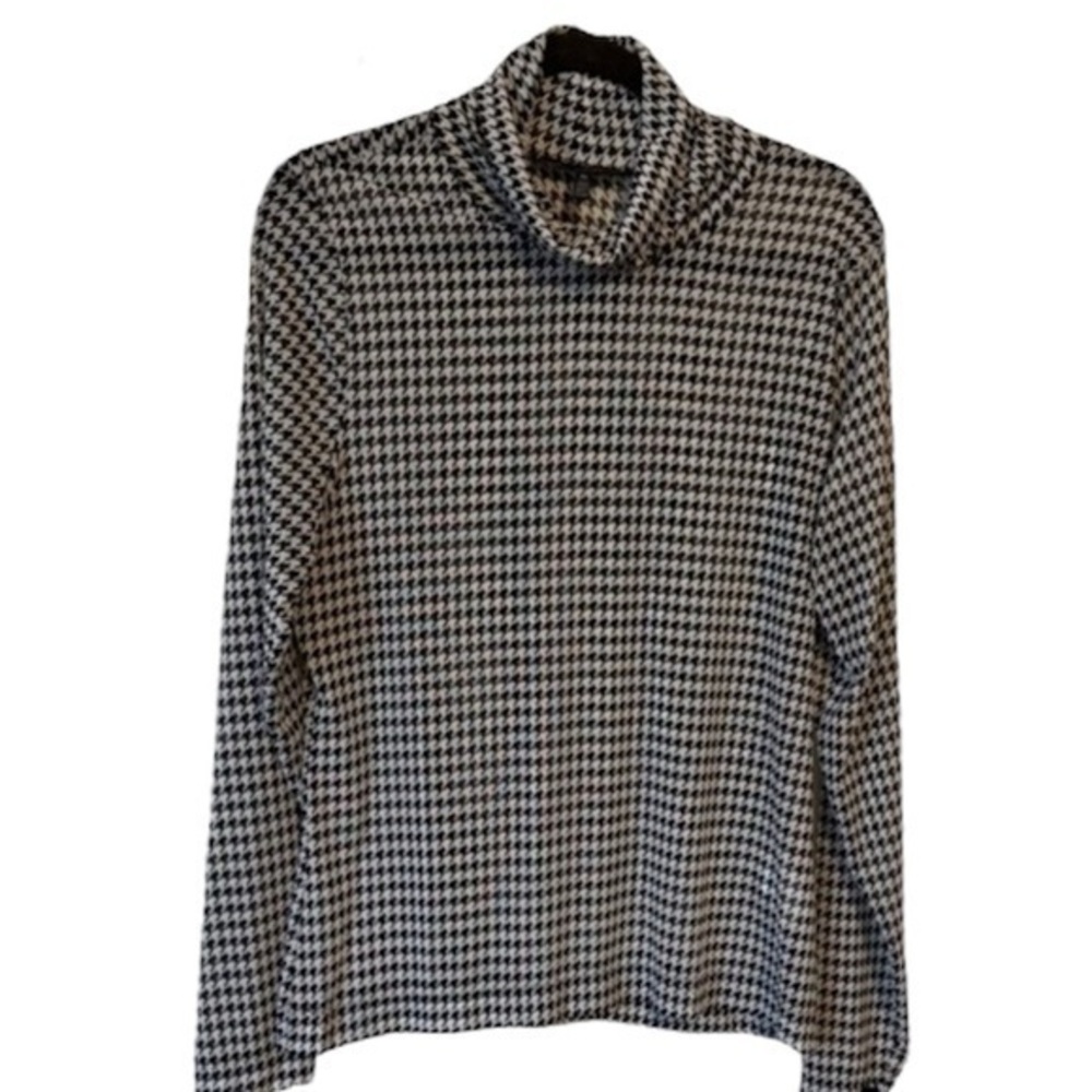 Lightweight Semi-Sheer Houndstooth Turtleneck Top, XL